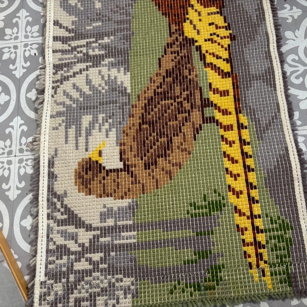 Vintage Latch Hook Punch Needle Wall Hanging Pheasant Birds Forest Scene 43 x 22